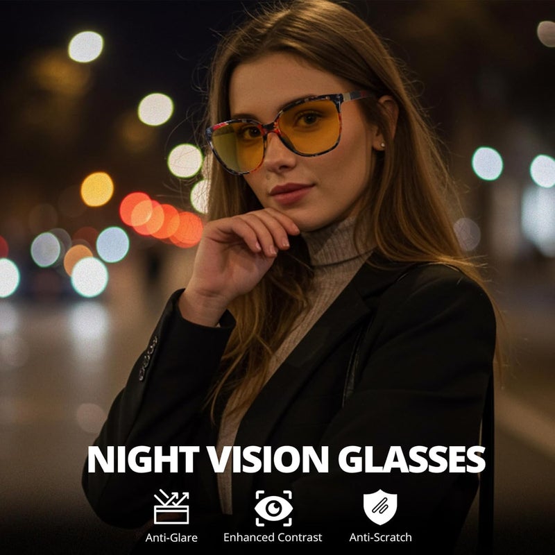 HASFOX Store Night Vision Driving Glasses for Women Men, Yellow Anti Glare Polarized Cateye Night Time Glasses UV Protection H8093 - Image 2